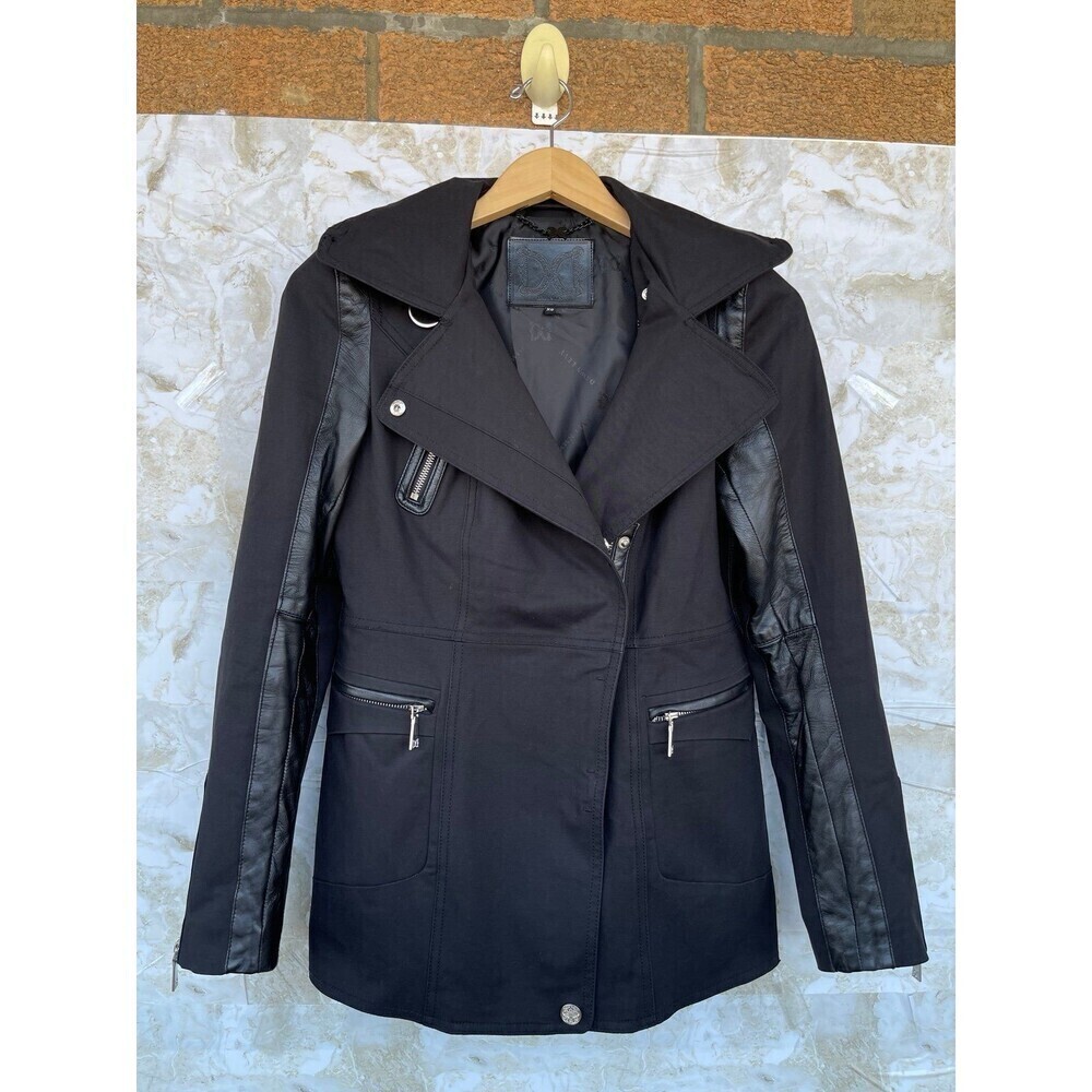 Dawn Levy XS Black Combo Leather Jacket w/ Hidden hoodie